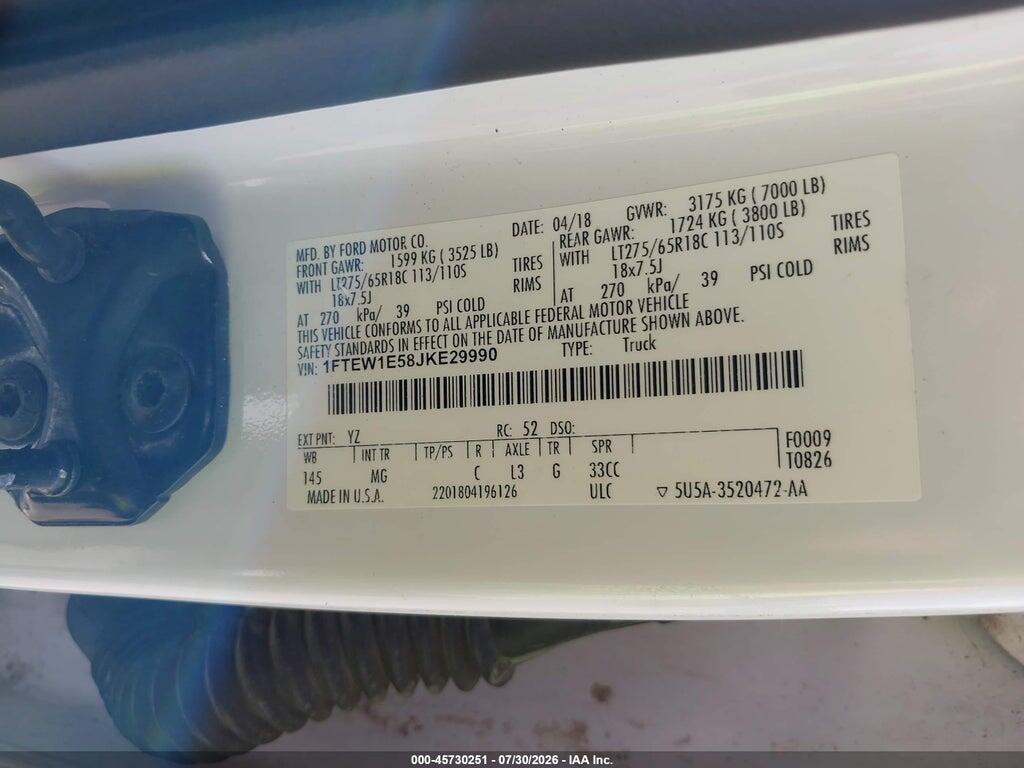 1FTEW1E58JKE29990 2018 FORD F-150 photo no. 9