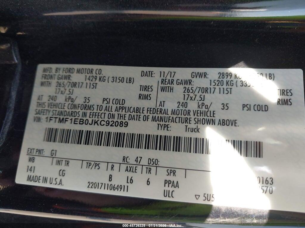 1FTMF1EB0JKL92089 2018 FORD F-150 photo no. 9