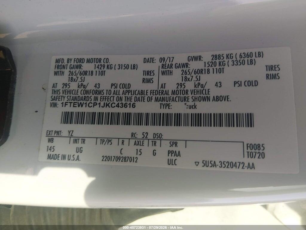 1FTEW1CP1JKC43616 2018 FORD F-150 photo no. 9
