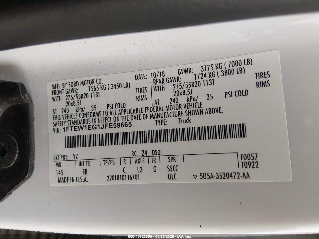 1FTEW1EG1JFE59665 2018 FORD F-150 photo no. 9