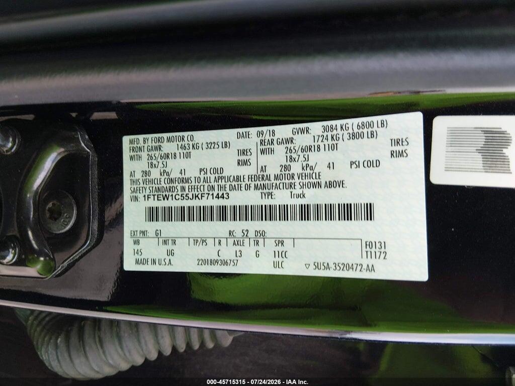 1FTEW1C55JKF71443 2018 FORD F-150 photo no. 9