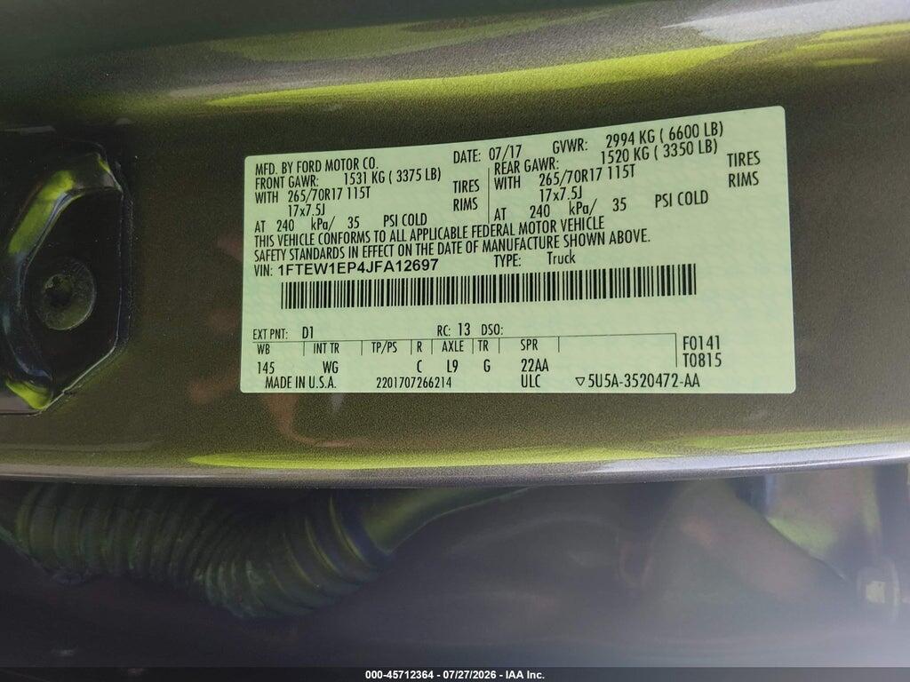 1FTEW1EP4JFA12697 2018 FORD F-150 photo no. 9