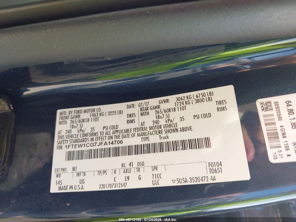 1FTEW1CG7JFA14706 2018 FORD F-150 photo no. 9