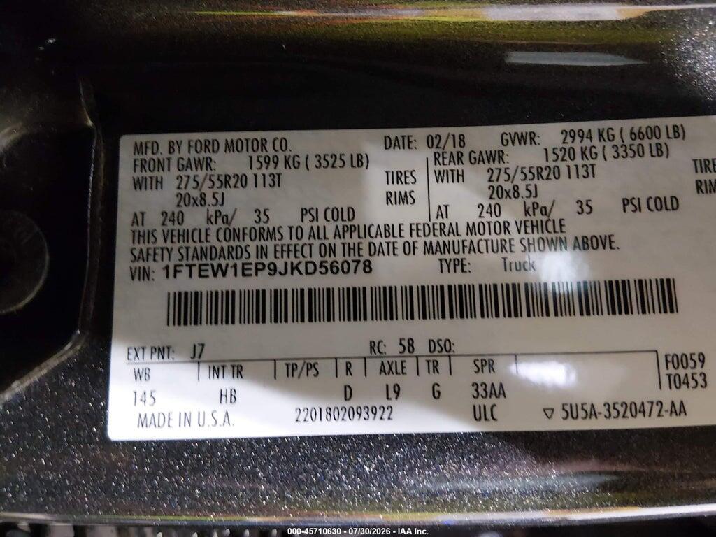 1FTEW1EP9JKD56078 2018 FORD F-150 photo no. 9