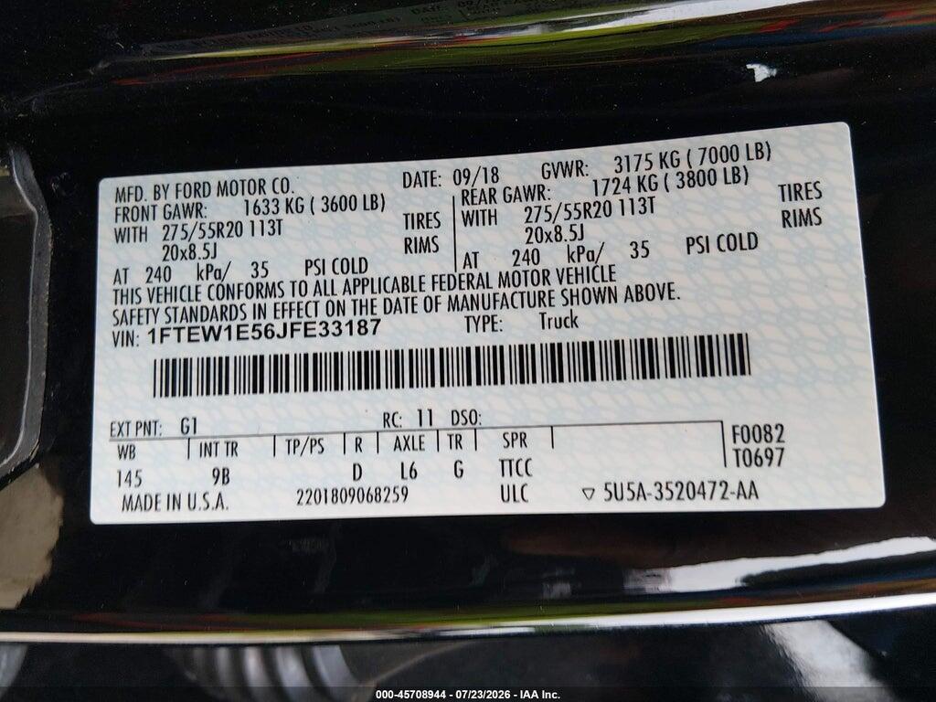 1FTEW1E56JFE33187 2018 FORD F-150 photo no. 9