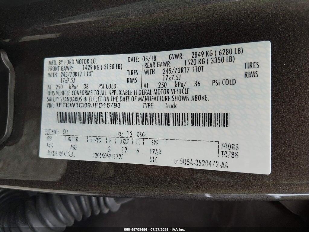 1FTEW1CB9JFD16793 2018 FORD F-150 photo no. 9