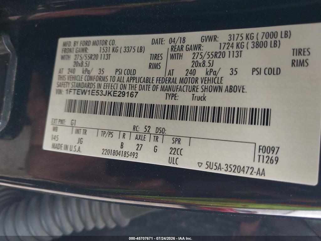 1FTEW1E53JKE29167 2018 FORD F-150 photo no. 9