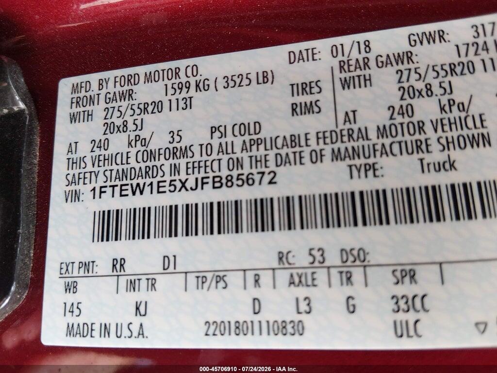 1FTEW1E5XJFB85672 2018 FORD F-150 photo no. 9