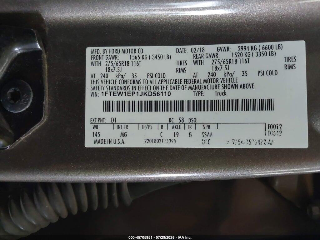 1FTEW1EP1JKD56110 2018 FORD F-150 photo no. 9