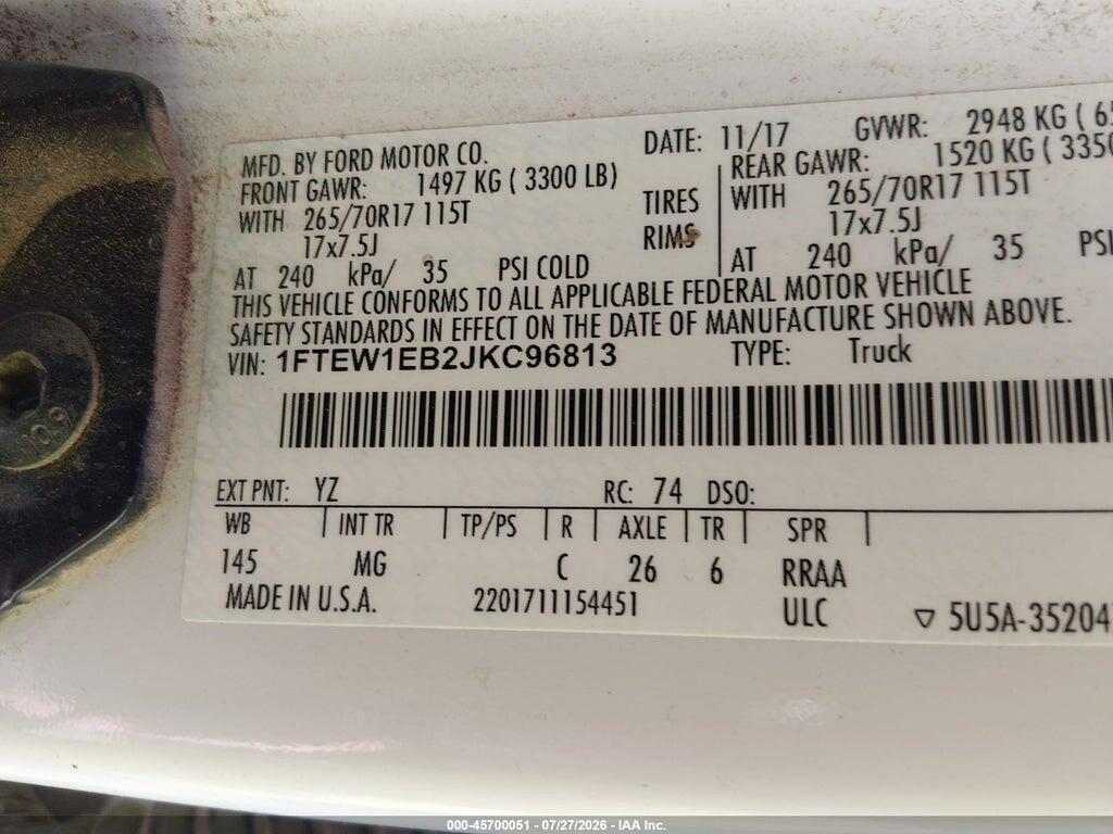 1FTEW1EB2JKC96813 2018 FORD F-150 photo no. 9