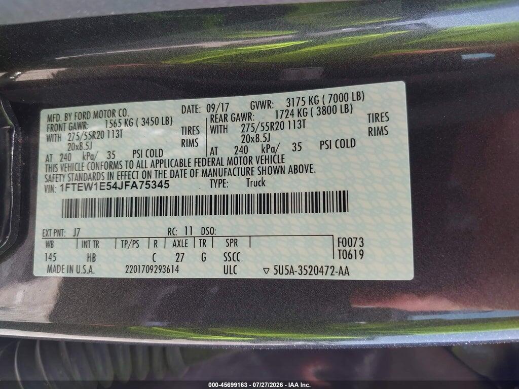 1FTEW1E54JFA75345 2018 FORD F-150 photo no. 9