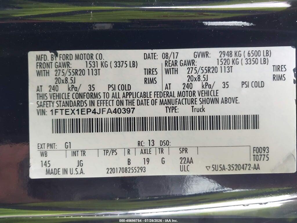 1FTEX1EP4JFA40397 2018 FORD F-150 photo no. 9