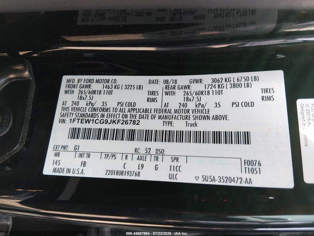 1FTEW1CG9JKF26782 2018 FORD F-150 photo no. 9