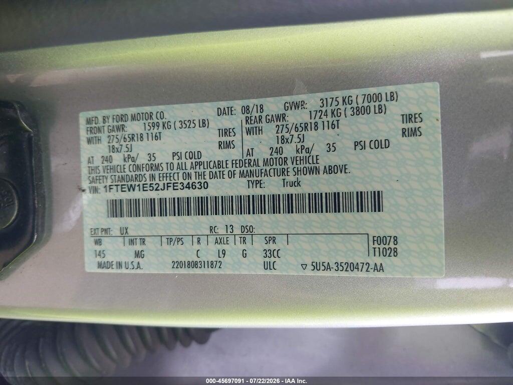 1FTEW1E52JFE34630 2018 FORD F-150 photo no. 9