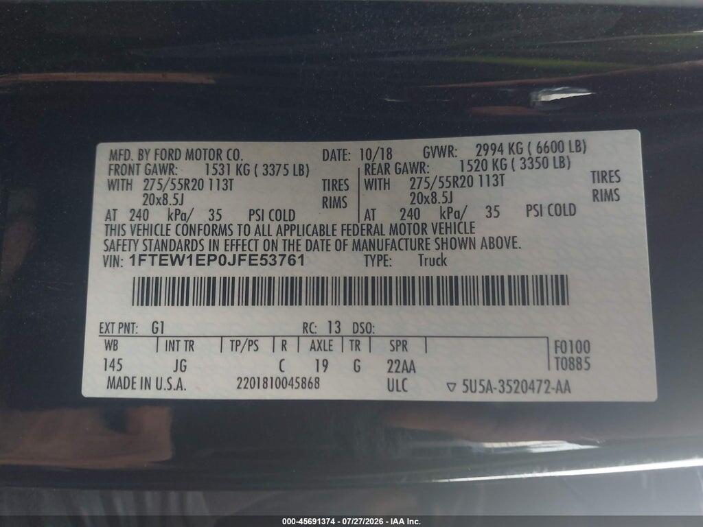 1FTEW1EP0JFE53761 2018 FORD F-150 photo no. 9