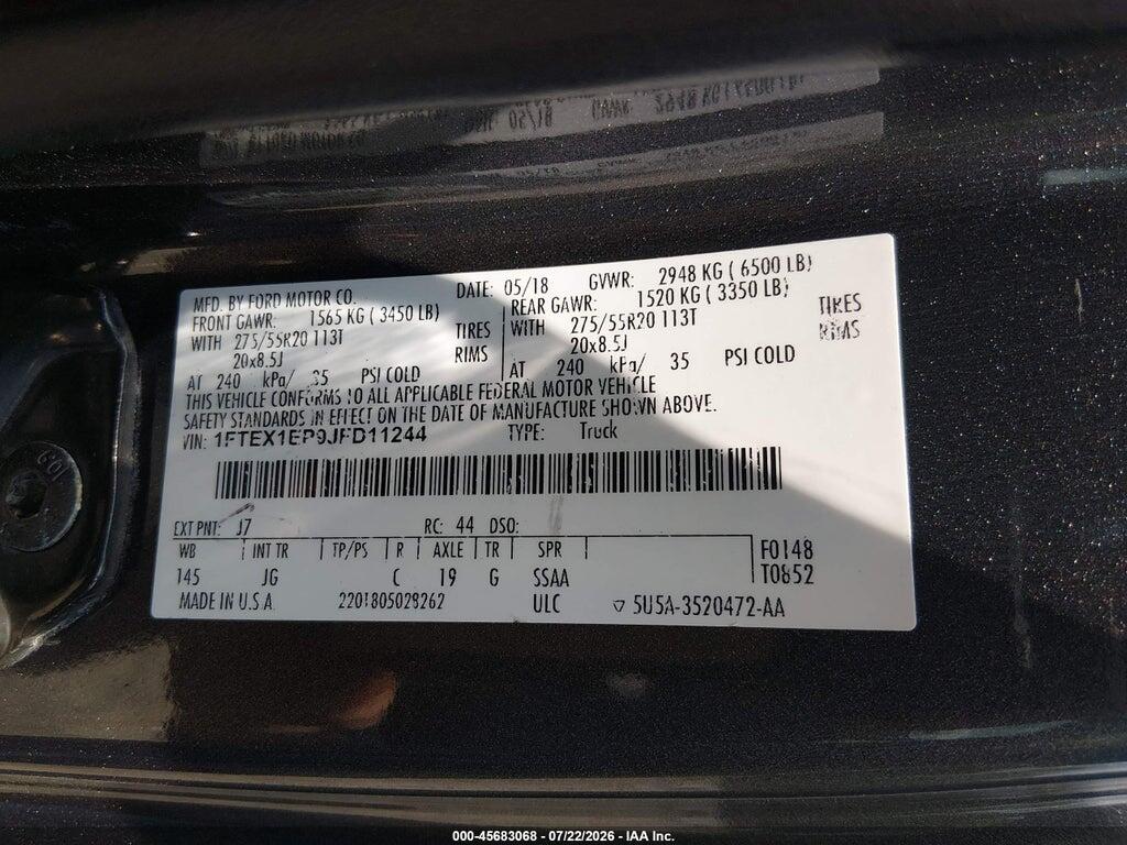 1FTEX1EP9JFD11244 2018 FORD F-150 photo no. 9