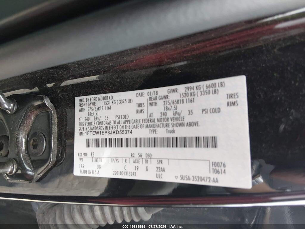 1FTEW1EP8JKD55374 2018 FORD F-150 photo no. 9