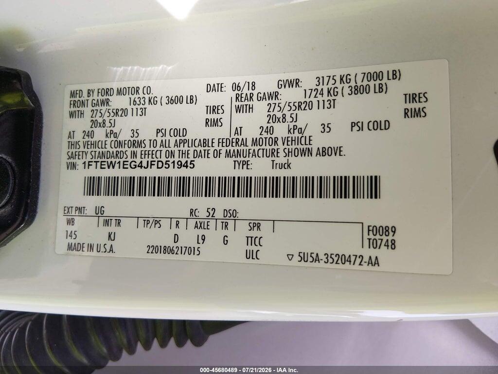 1FTEW1EG4JFD51945 2018 FORD F-150 photo no. 9