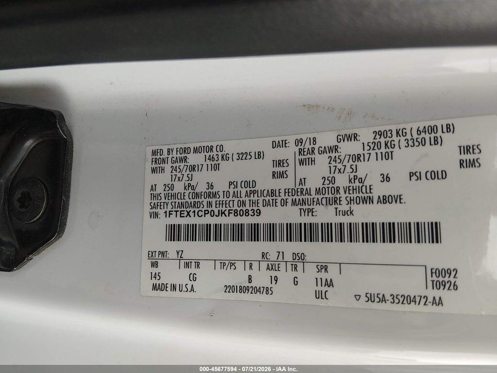 1FTEX1CP0JKF80839 2018 FORD F-150 photo no. 9