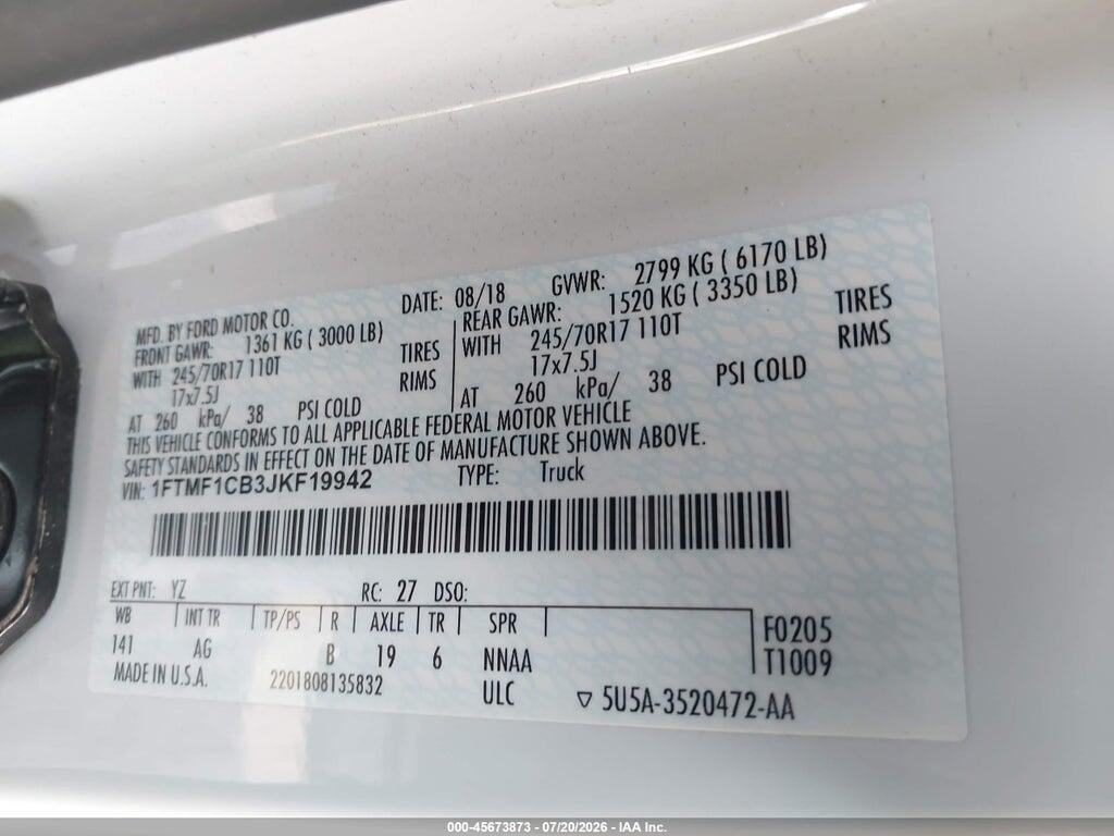 1FTMF1CB3JKF19942 2018 FORD F-150 photo no. 9