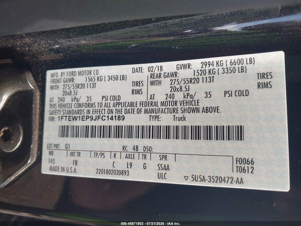 1FTEW1EP9JFC14189 2018 FORD F-150 photo no. 9