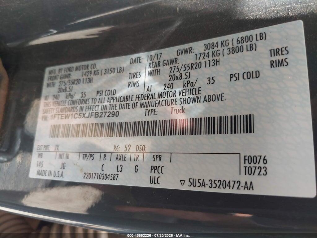 1FTEW1C5XJFB27290 2018 FORD F-150 photo no. 9