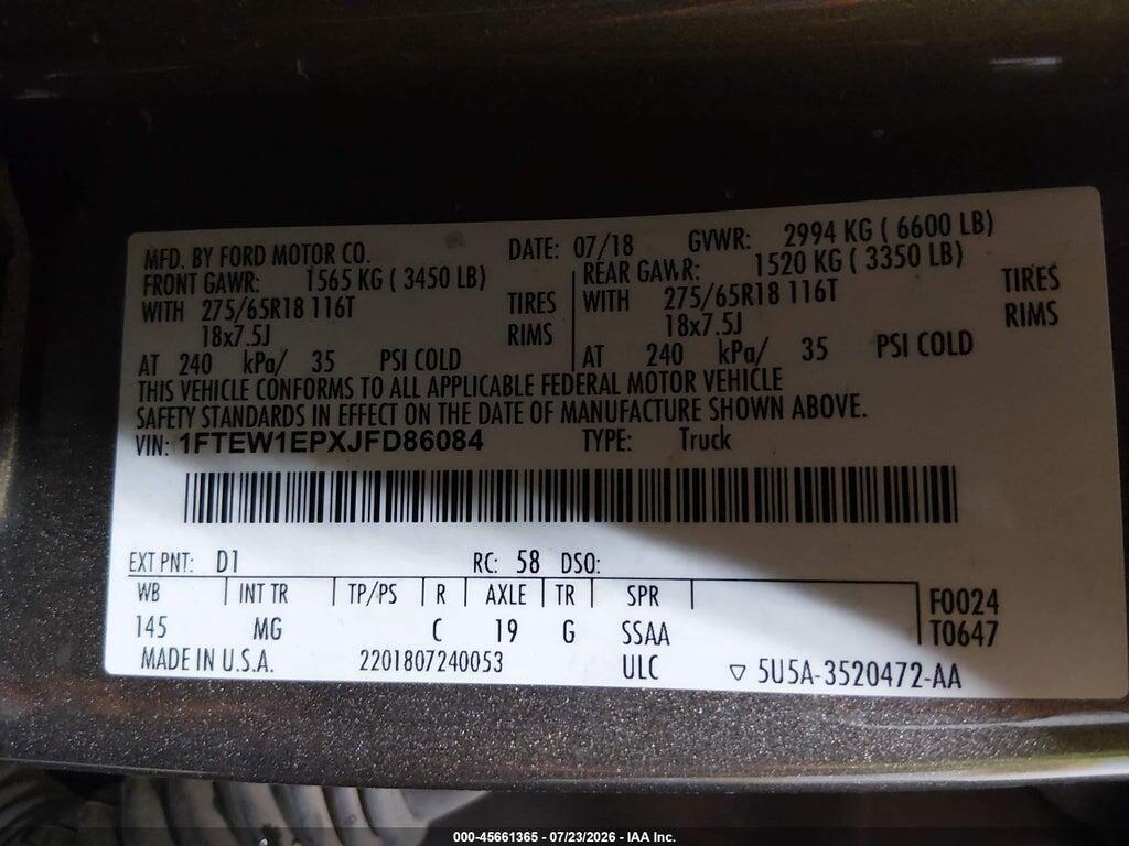 1FTEW1EPXJFD86084 2018 FORD F-150 photo no. 9