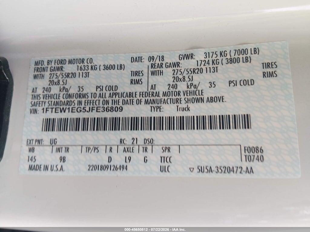 1FTEW1EG5JFE36809 2018 FORD F-150 photo no. 9