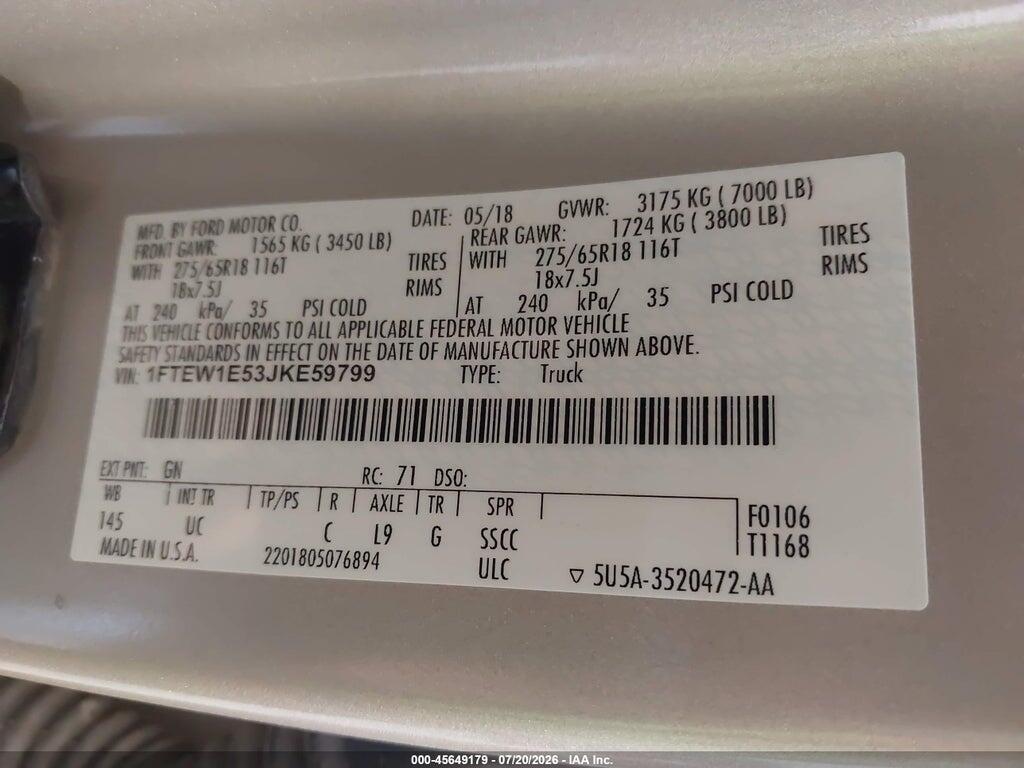 1FTEW1E53JKE59799 2018 FORD F-150 photo no. 9