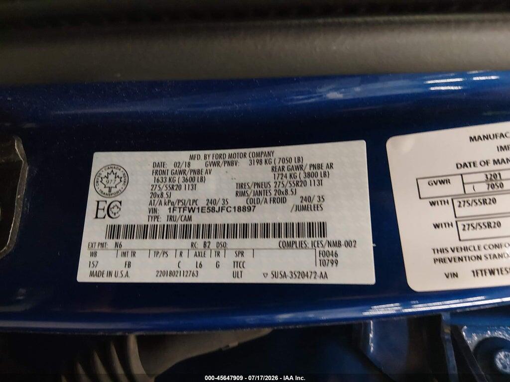 1FTFW1E58JFC18897 2018 FORD F-150 photo no. 9