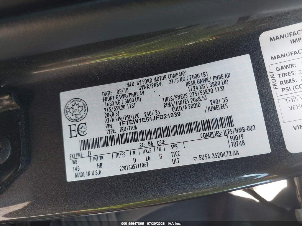 1FTEW1E51JFD21039 2018 FORD F-150 photo no. 9