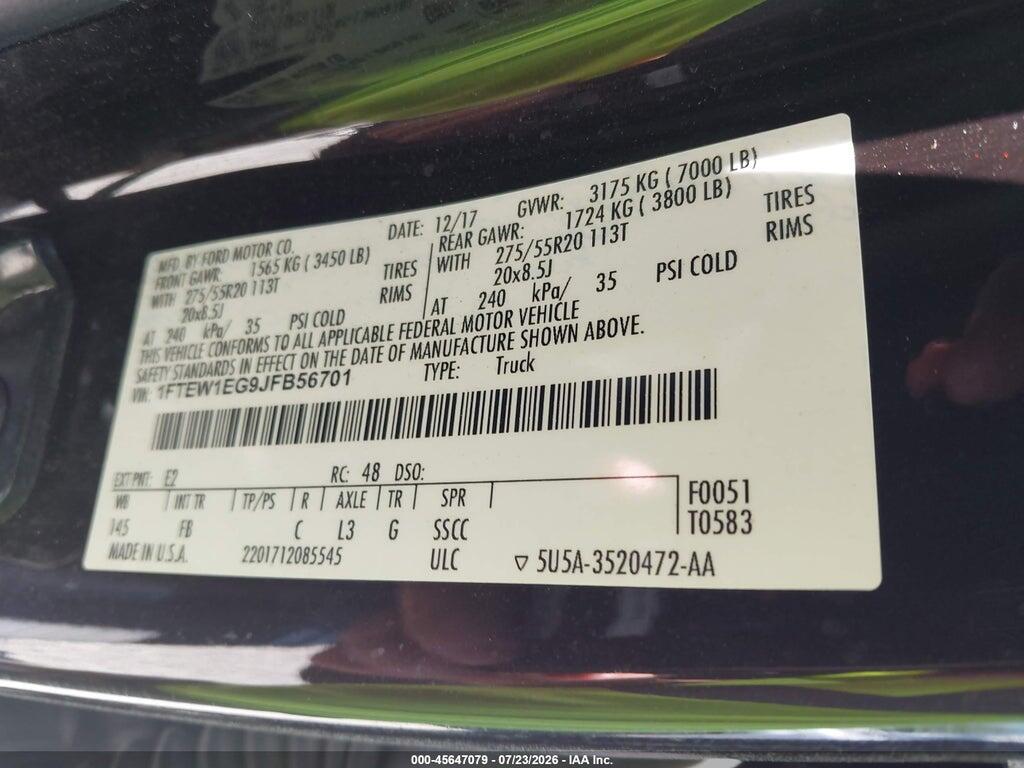 1FTEW1EG9JFB56701 2018 FORD F-150 photo no. 9