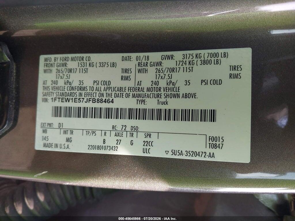 1FTEW1E57JFB88464 2018 FORD F-150 photo no. 9