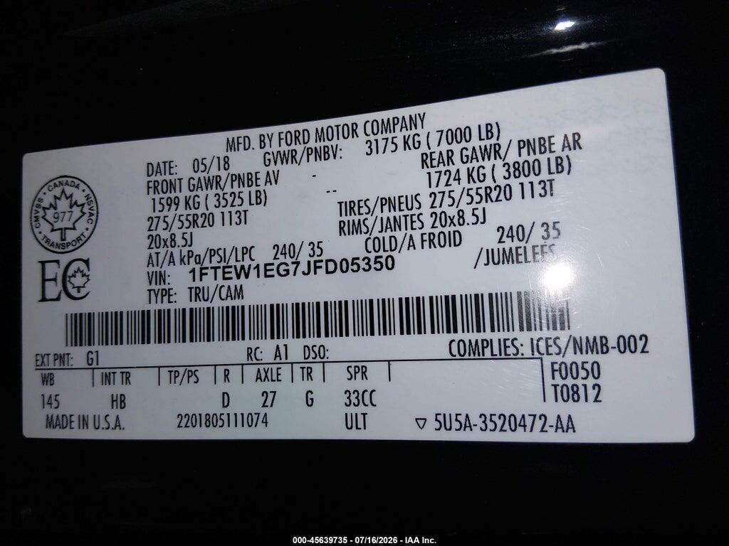1FTEW1EG7JFD05350 2018 FORD F-150 photo no. 9