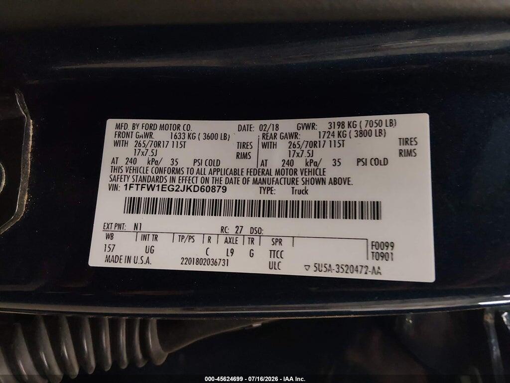 1FTFW1EG2JKD60879 2018 FORD F-150 photo no. 9