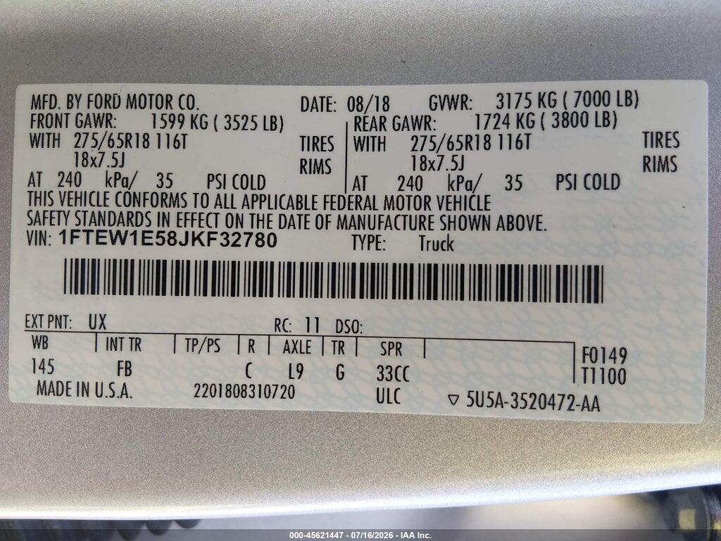 1FTEW1E58JKF32780 2018 FORD F-150 photo no. 9