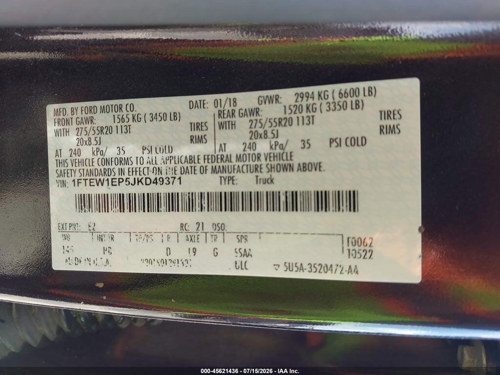 1FTEW1EP5JKD49371 2018 FORD F-150 photo no. 9