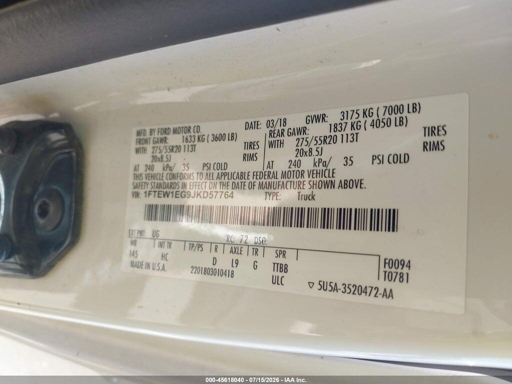 1FTEW1EG9JKD57764 2018 FORD F-150 photo no. 9