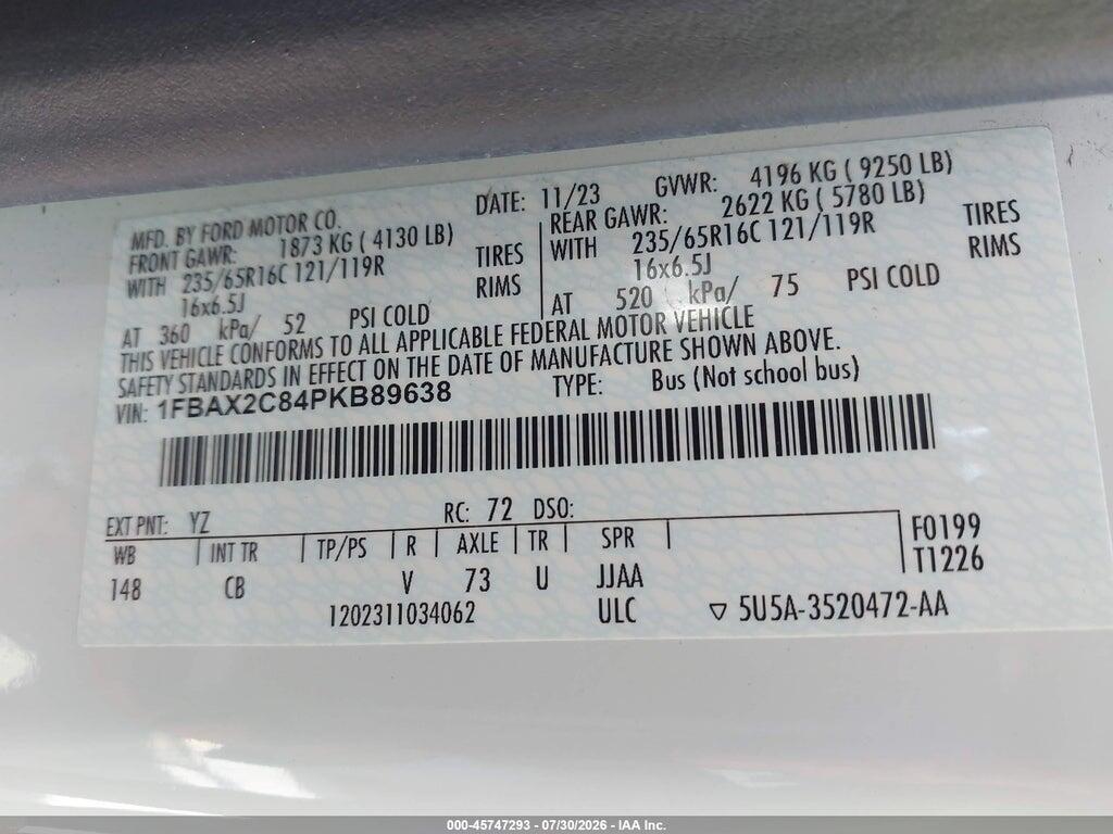 1FBAX2C84PKB89638 2023 FORD TRANSIT-350 PASSENGER VAN photo no. 9