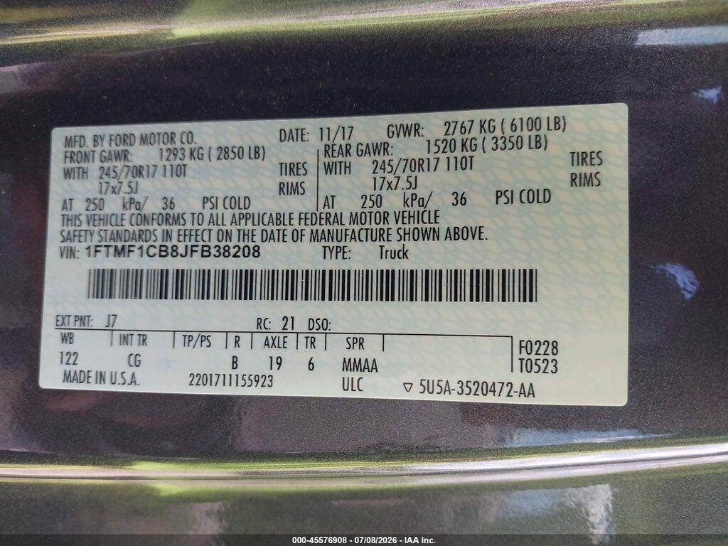 1FTMF1CB8JFB38208 2018 FORD F-150 photo no. 9