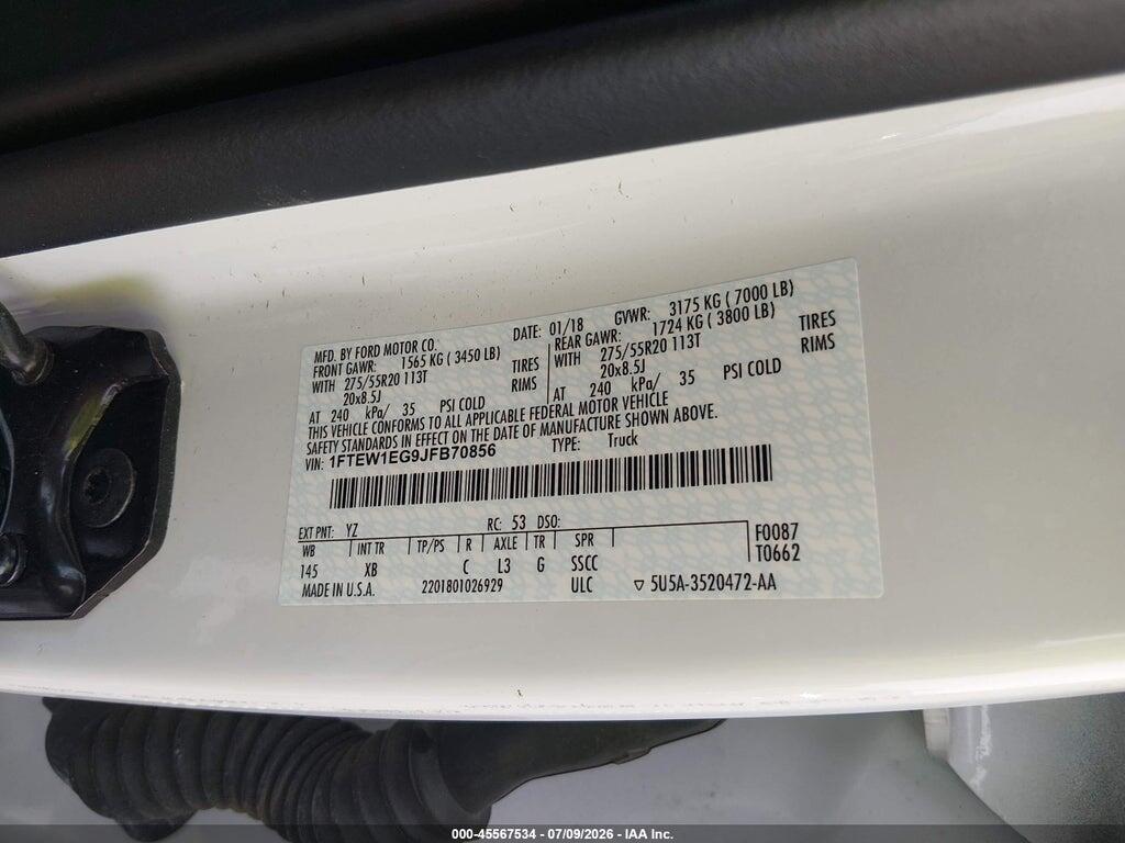 1FTEW1EG9JFB70856 2018 FORD F-150 photo no. 9