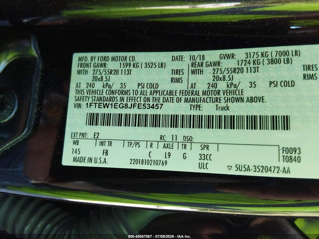 1FTEW1EG8JFE53457 2018 FORD F-150 photo no. 9
