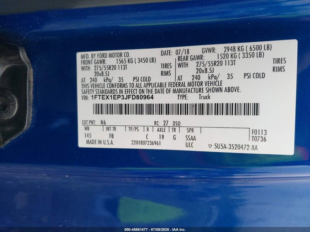 1FTEX1EP3JFD80964 2018 FORD F-150 photo no. 9