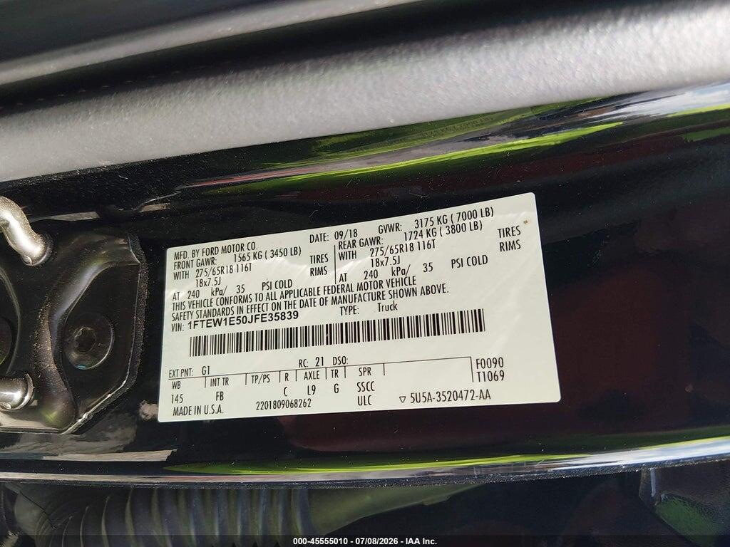 1FTEW1E50JFE35839 2018 FORD F-150 photo no. 9