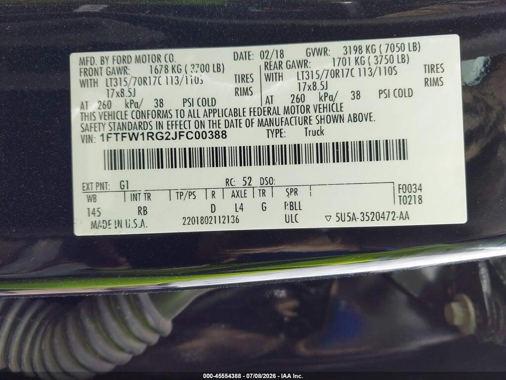 1FTFW1RG2JFC00388 2018 FORD F-150 photo no. 9