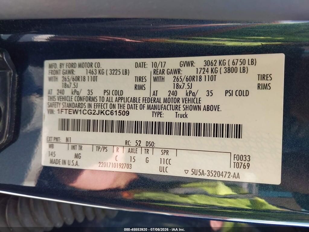 1FTEW1CG2JKC61509 2018 FORD F-150 photo no. 9