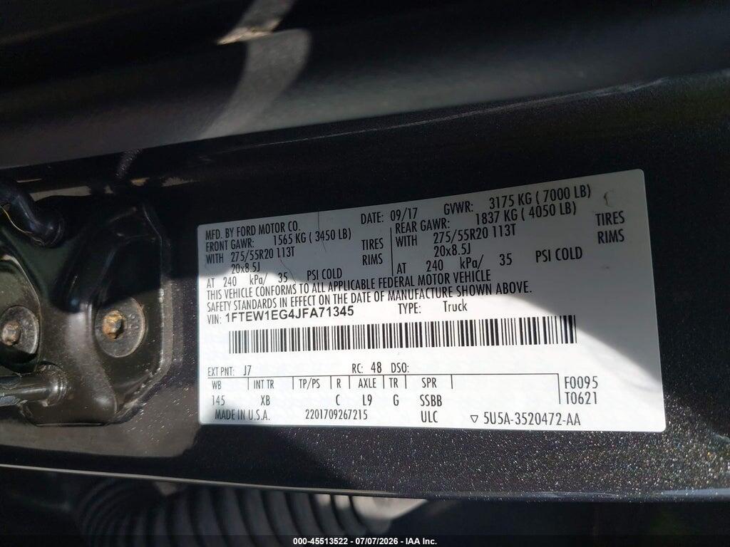 1FTEW1EG4JFA71345 2018 FORD F-150 photo no. 9