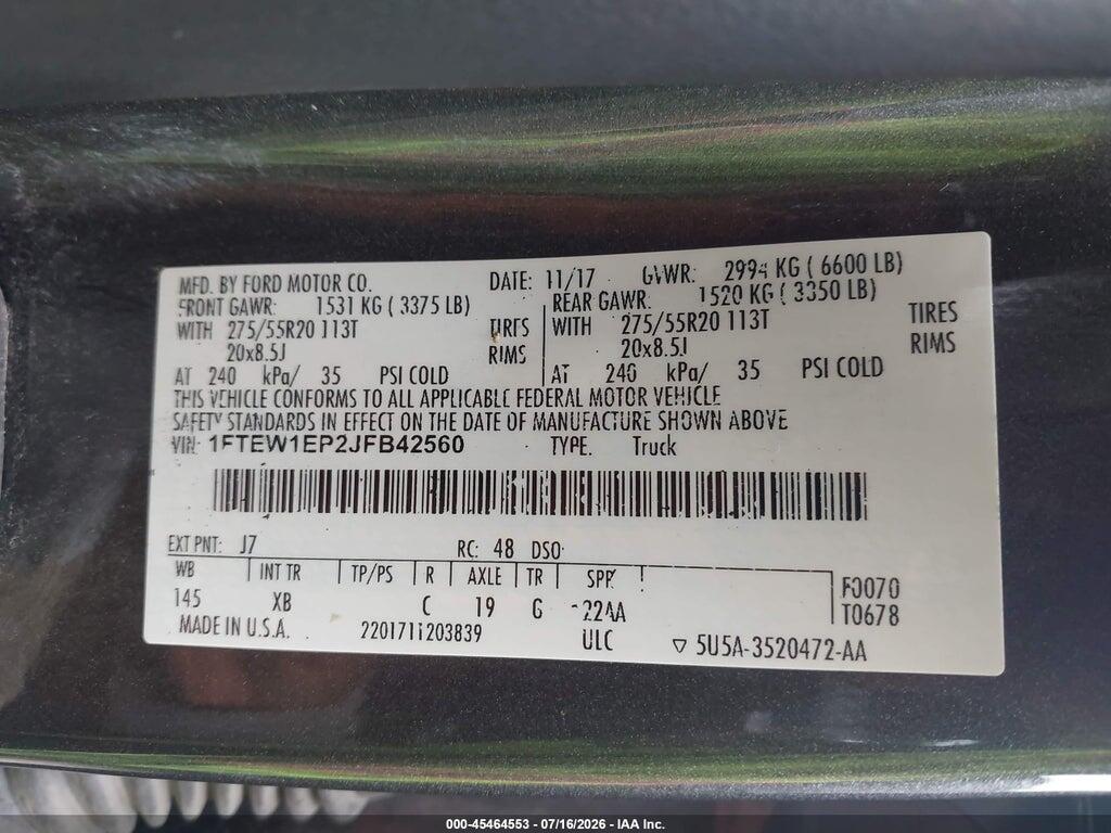 1FTEW1EP2JFB42560 2018 FORD F-150 photo no. 9