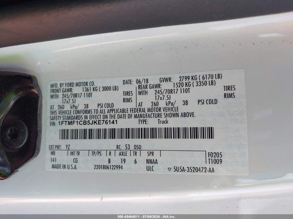 1FTMF1CB5JKE76141 2018 FORD F-150 photo no. 9