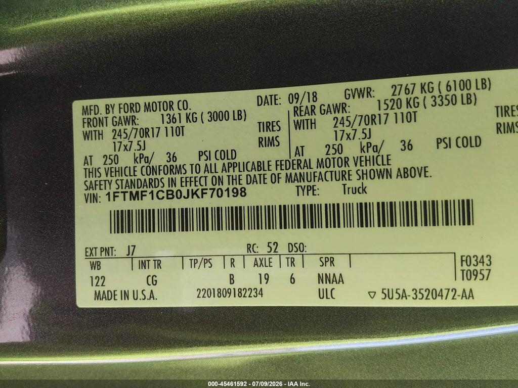 1FTMF1CB0JKF70198 2018 FORD F-150 photo no. 9